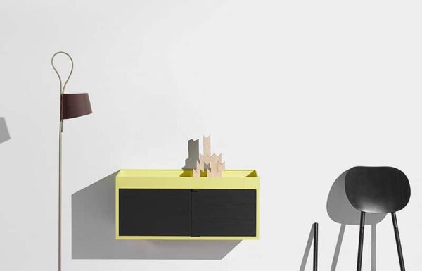 Minimalist desk with lamp and chair